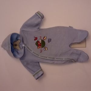 Adorable Vintage Noah's Ark Bunting Footie Fleece One Piece w/hood Sz. 0-3
